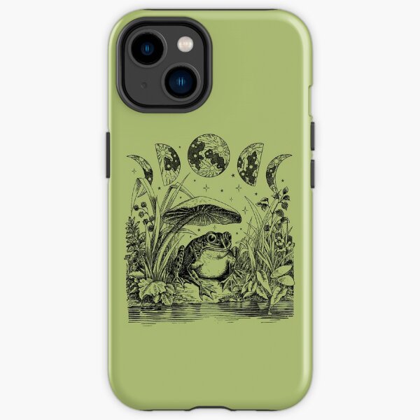 Cute Cottagecore Aesthetic Frog Mushroom Moon Witchy Vintage Pastel Green- Dark Academia Goblincore Witchcraft Froggy - Emo Grunge Nature Fantasy - Fairycore Toad Toadstool Pond  iPhone Tough Case