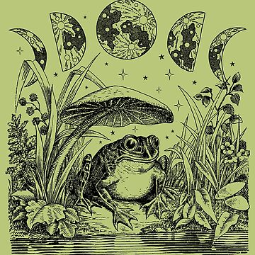 Artwork thumbnail, Cute Cottagecore Frog with Mushroom and Moon: A Witchy Vintage Pastel Green Aesthetic Infused with Dark Academia, Goblincore Witchcraft, Emo Grunge Fantasy, and Fairycore Toadstool Pond by MinistryOfFrogs