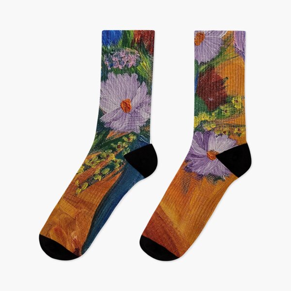 Item preview, Mixed flowers in blue and silver vase on a colorful tiles background  designed and sold by kkartwork.