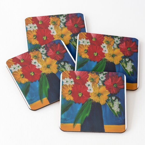 Item preview, Some abstract mixed flowers in a metallic vase  designed and sold by kkartwork.