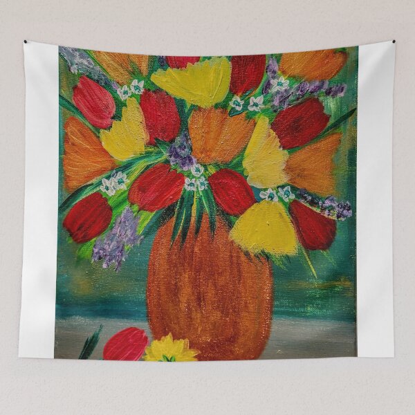 Item preview, tulips with some carnation in abstract style in gold in a gold vase designed and sold by kkartwork.