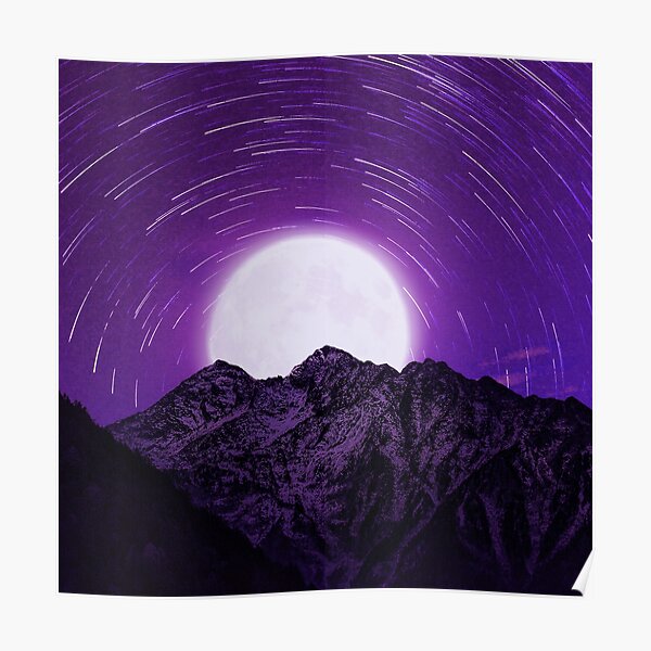 Full moon in Lo fi  purple aesthetic night  sky  Poster