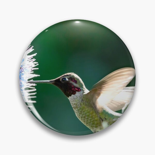 Item preview, Pride of madeira flower close up shot with blurry background with blurry unfocused hummingbird while flying and trying to eat it's nectar. Macro image of small bird fast shutter designed and sold by Artsy Boulevard.