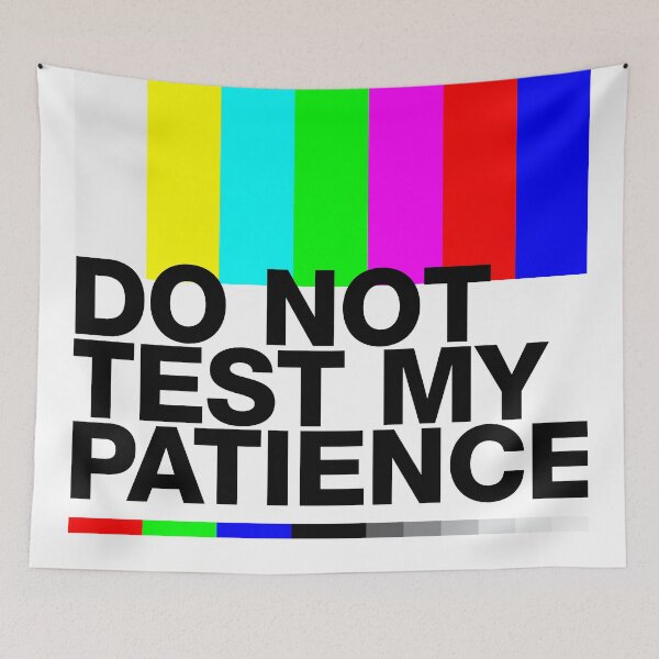 Item preview, "Do not test my patience" error message, no signal, test screen designed and sold by TrueType.