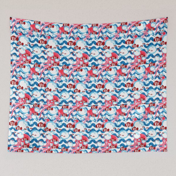 Item preview, Clown Fish, Jellyfish, Waves and Bubbles Pattern designed and sold by HankeDoodle.