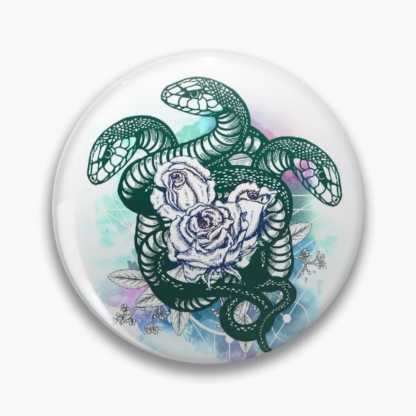 snake esoteric roses pin, art by Sherrie Thai of Shaireproductions.com