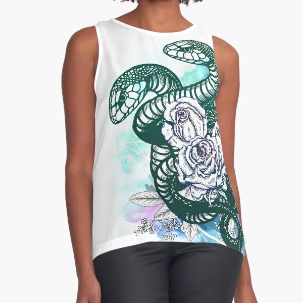 snake esoteric roses women shirt, art by Sherrie Thai of Shaireproductions.com