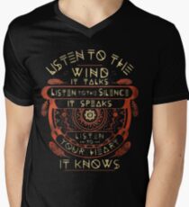 NATIVE AMERICAN LISTEN TO THE WIND IT TALKS LISTEN TO THE SILENCE IT SPEAKS LISTEN YOUR HEART IT KNOWS Men's V-Neck T-Shirt