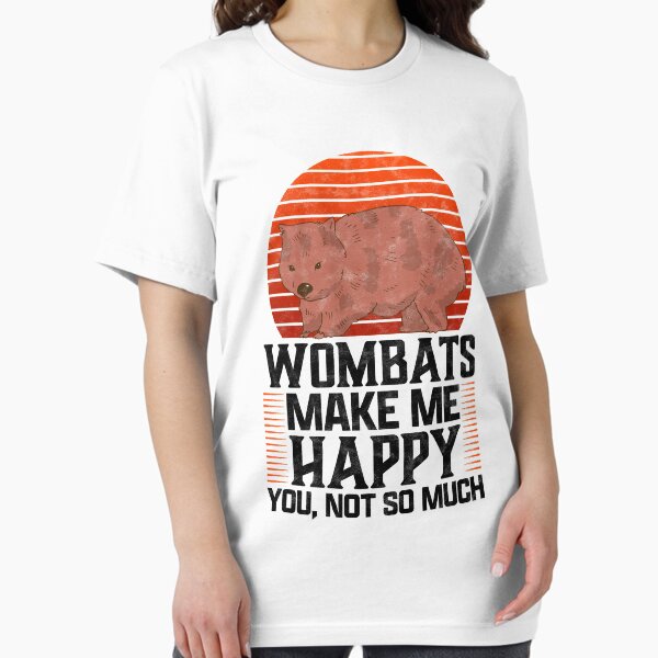 Vista previa del artículo con la obra «Wombat me hace feliz marsupial Australia diciendo», diseñado y vendido por madgrfx.