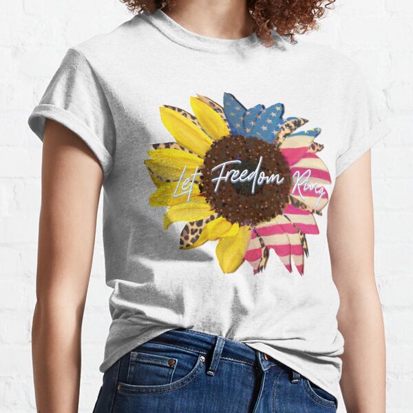 Independence Day Leopard Sunflower Flag, 4th of July, Let Freedom Ring Classic T-Shirt