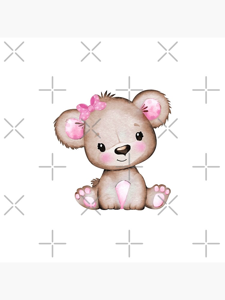 Sweet Girl Teddy Bear in Pink Brown watercolor clip art, image