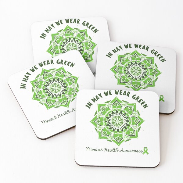 Item preview, In May We Wear Green Mental Health Awareness, Green Mandala Monochromatic Mental Health Ribbon on white  designed and sold by sinceanna.