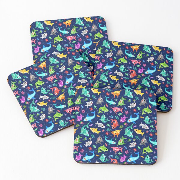 Artikelvorschau, Aquarell Baby Shark Shark Familie entworfen und verkauft von SamAnnDesigns.