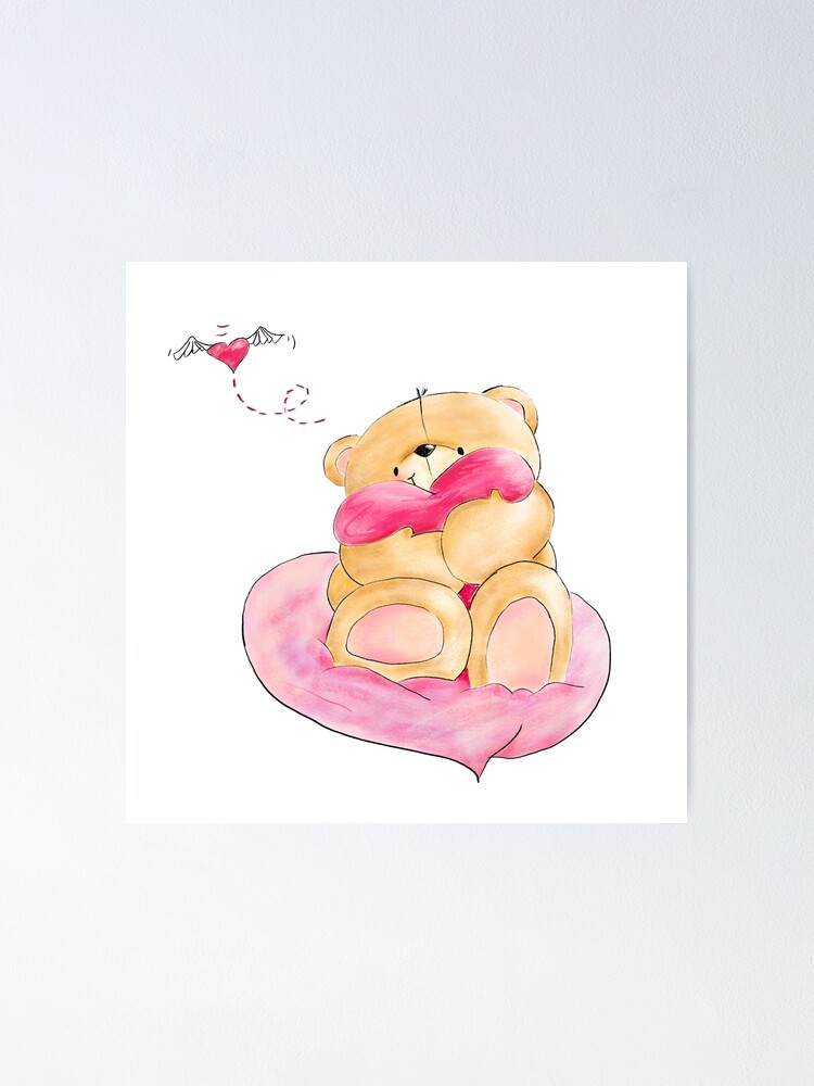 Cute Forever Friends Bear Holding Heart Pillow