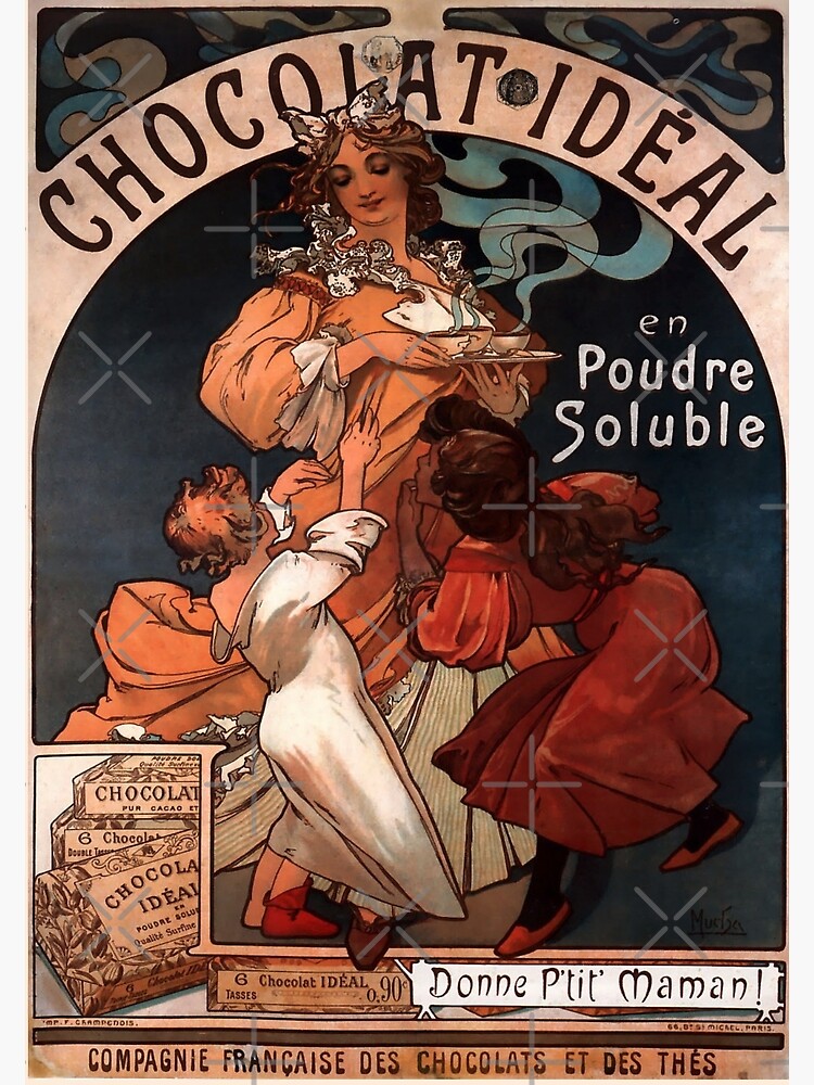 Schokolade Kinder 1897 Werbeplakat "Chocolat Ideal" Mucha Postkarte 