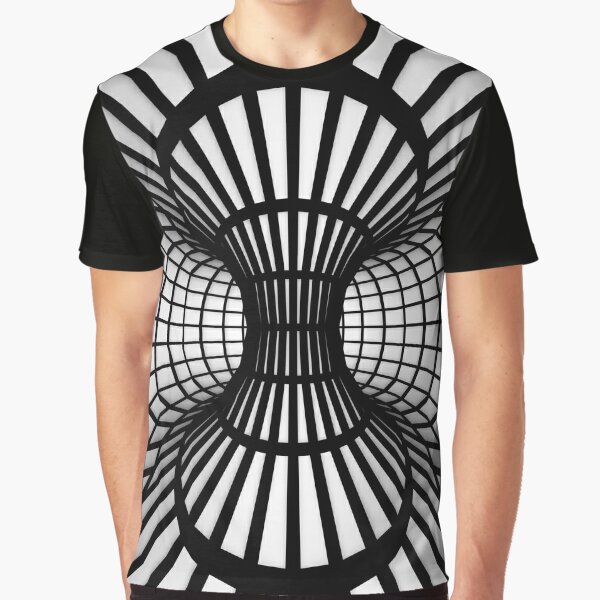 Op Art Black and White Wireframe Tunnel Optical Illusion Graphic T-Shirt