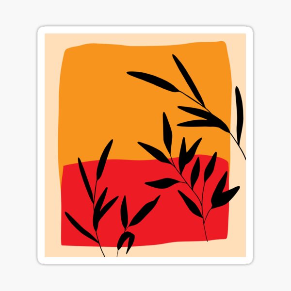 Orange Red Pattern With Black Plants Sticker