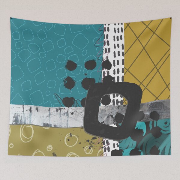 Item preview, Teal and Gold Modern Abstract Collage Art designed and sold by NancyMerkle.