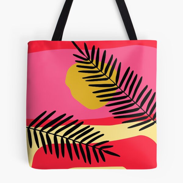 Item preview, Aesthetic Abstract Red Pink Yellow Pattern With Palm Leaves designed and sold by hewn505.