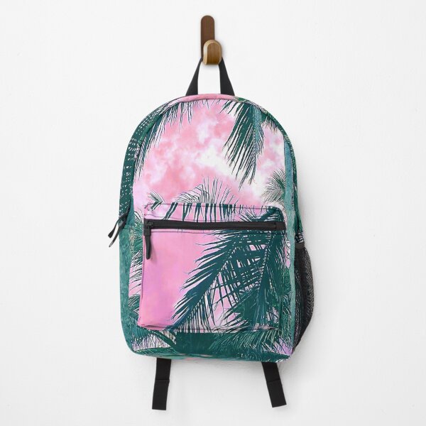 Item preview, Pink Orange Palm Trees, Ocean waves Teal, Kuwaii design photograph / sticker / duvet designed and sold by marina ralston.