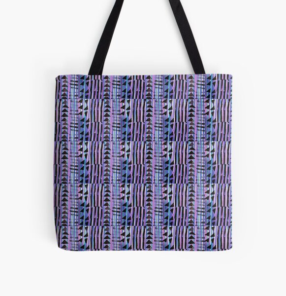 Kente Cloth Pattern Stamped - Purple Blue Black All Over Print Tote Bag