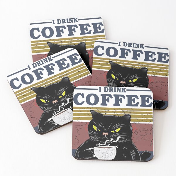 Item preview, Black cat  drink coffee happy fatherday vintage designed and sold by NormaEng.
