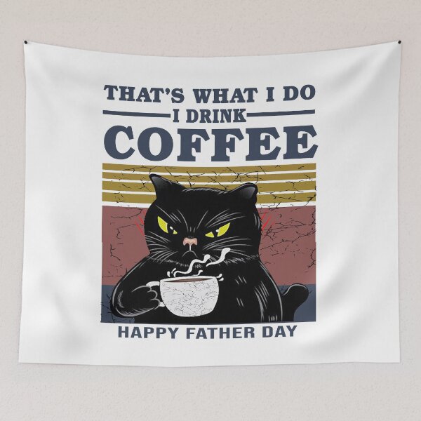 Item preview, Black cat  drink coffee happy fatherday vintage designed and sold by NormaEng.