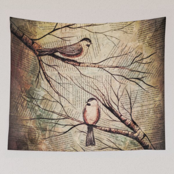 Item preview, Chickadees Watercolor on Birch Branches, Dark Vignette designed and sold by SistersInArtN.