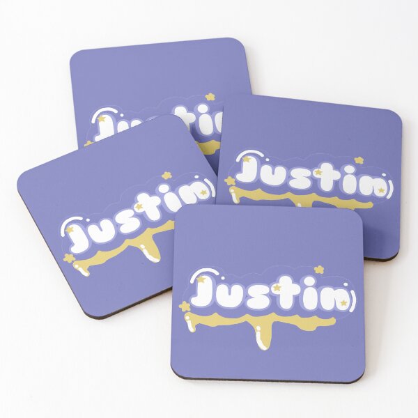 Item preview, Justin in kawaii cute animated letters designed and sold by MusicPopCulture.