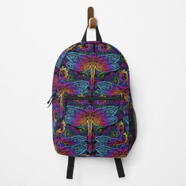 Dragon Psychedelic Dragonflies Lotus Plant Pattern Backpack