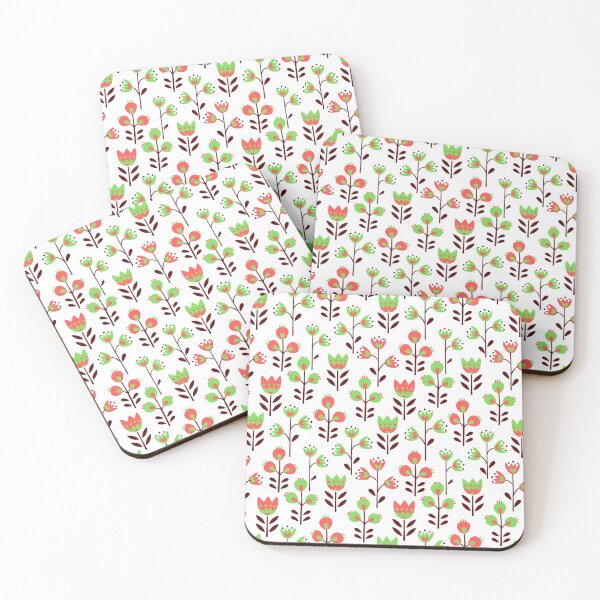 Item preview, Grass Green and Coral Red Flowers in folk style designed and sold by Red-ElYoubi.