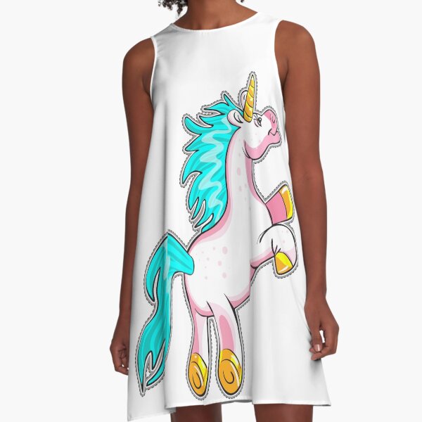 Cute Unicorn Flying Unicorn A-Line Dress