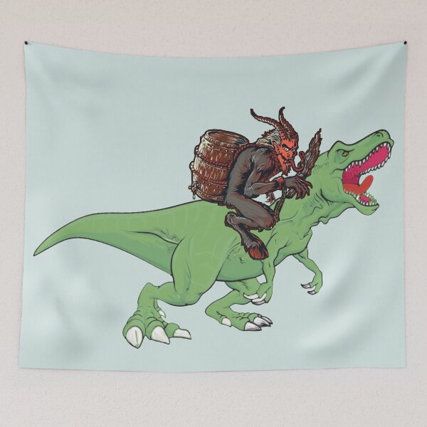 Item preview, Krampus riding dinosaur - funny Christmas designed and sold by SidTastic .