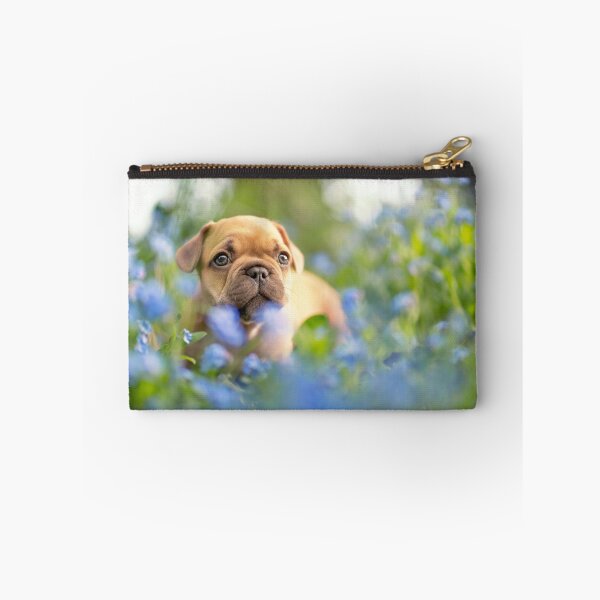 Item preview, French bulldog puppy in the blue flower field designed and sold by LuckyPictures.