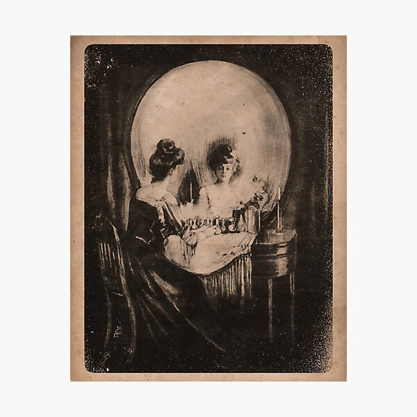 Girl and Skull in a mirror optical illusion Photographic Print
