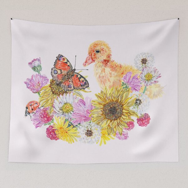 Item preview, Baby Duck in Sunflowers, Daisies and Dandelion Flowers designed and sold by becca-boyce.