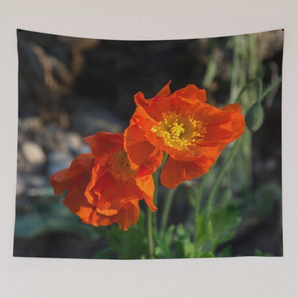 Item preview, Bold Crushed Silk - Vermilion Red Poppies Glowing in a Shady Garden designed and sold by Georgia Mizuleva.