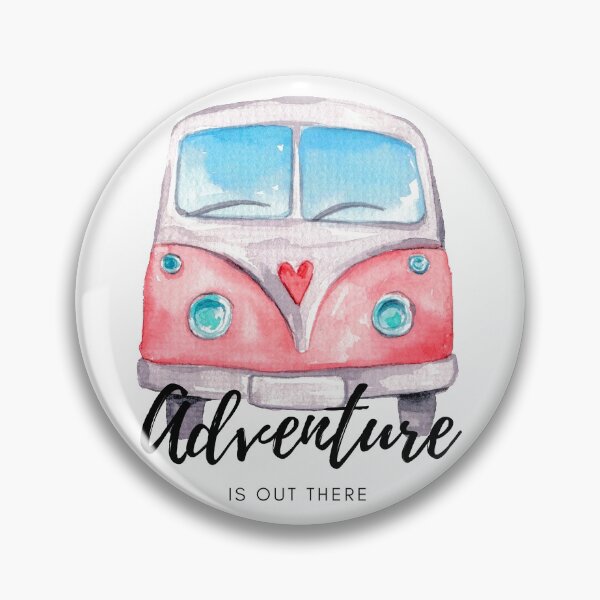 Item preview, Pink watercolor mini van with quote: adventure is out there - travel sticker  designed and sold by KIKAIA  The Label.