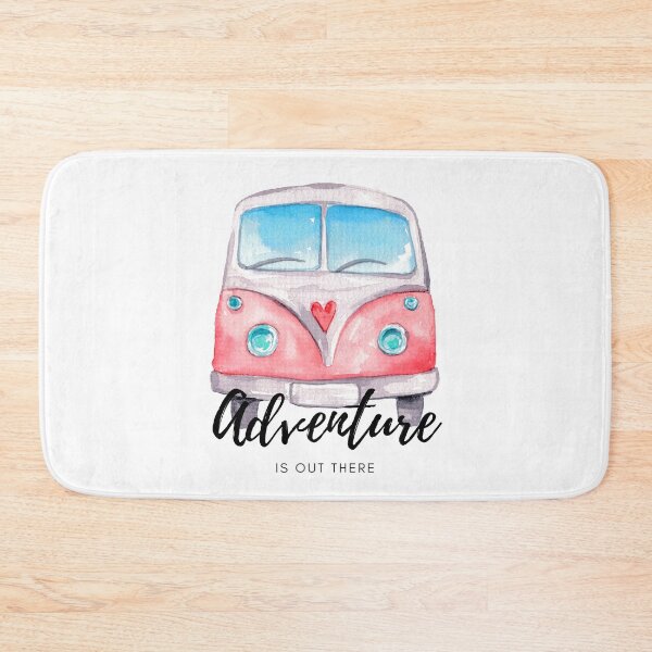 Item preview, Pink watercolor mini van with quote: adventure is out there - travel sticker  designed and sold by KIKAIA  The Label.