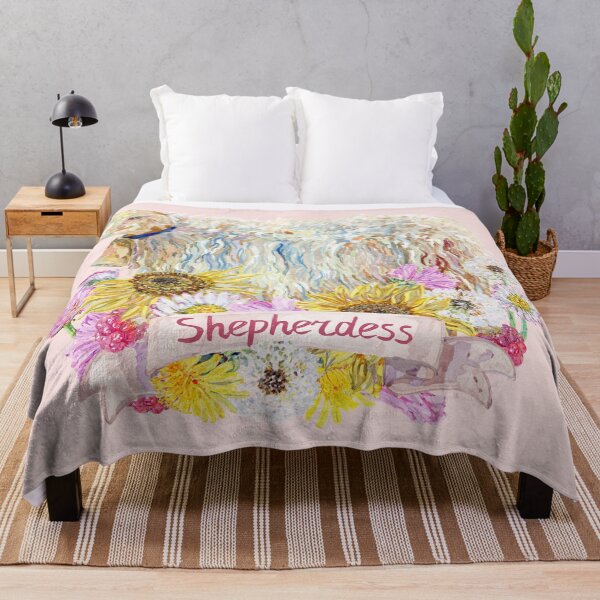 Item preview, Shepherdess - Sheep with Sunflowers and Daisy Summer Flowers designed and sold by becca-boyce.