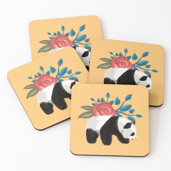 Item preview, Floral Panda Pattern with Roses on Peach Background designed and sold by Amanda Roos.