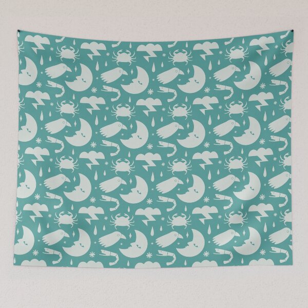 Item preview, Moon, Crab, Bird, Shrimp - blue designed and sold by lupomanaro.