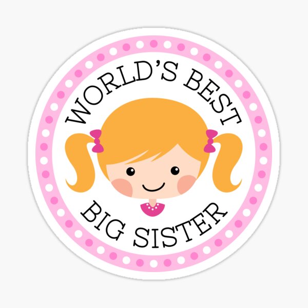 World's best big sister, round sticker with blond cartoon girl Sticker