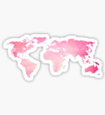Pink Watercolor World Map Sticker