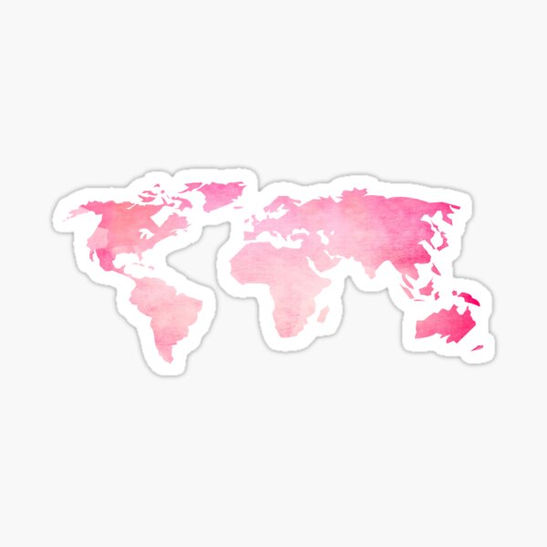 Pink Watercolor World Map Sticker