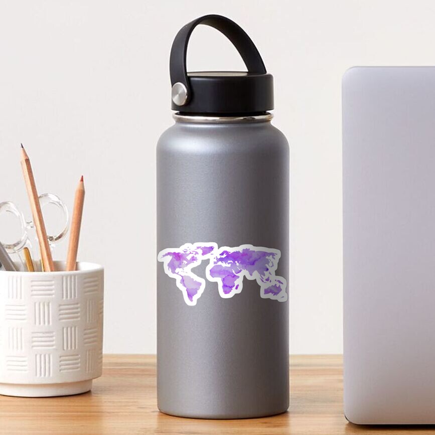 Purple Watercolor World Map Sticker