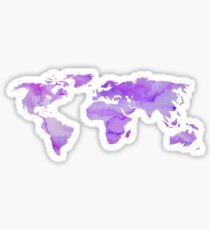 Purple Watercolor World Map Sticker