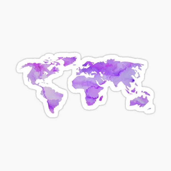 Purple Watercolor World Map Sticker