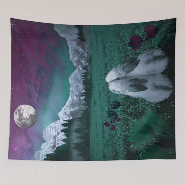 Item preview, Rabbits Romantic night with a full moon purple green designed and sold by Susanne Margarete Lutz.