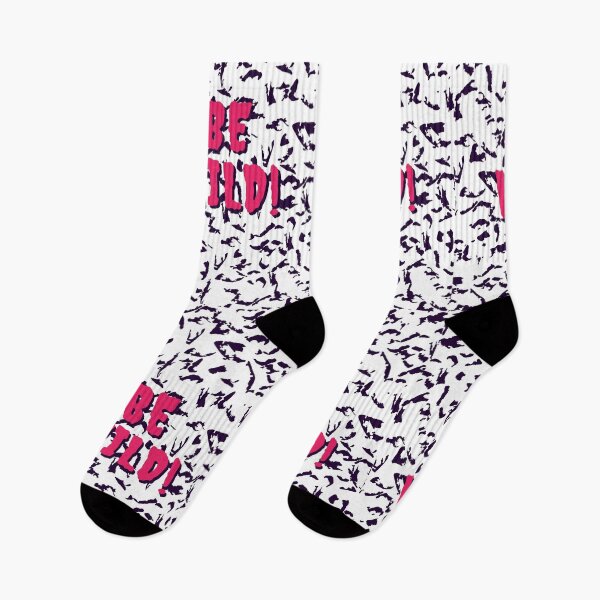 Item preview, Be Wild Bold text typography : Fun, motivational and inspirational quotes with bright colorful minimalist rad pop art in hot pink 1980s retro hipster style Memphis pattern background designed and sold by Inside Head.